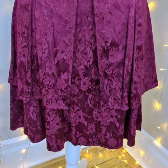 Vintage 1990s Mini Dress Floral Crochet Maroon Satin Empire WhimsiGoth Jr's 5 - Picture 9 of 16
